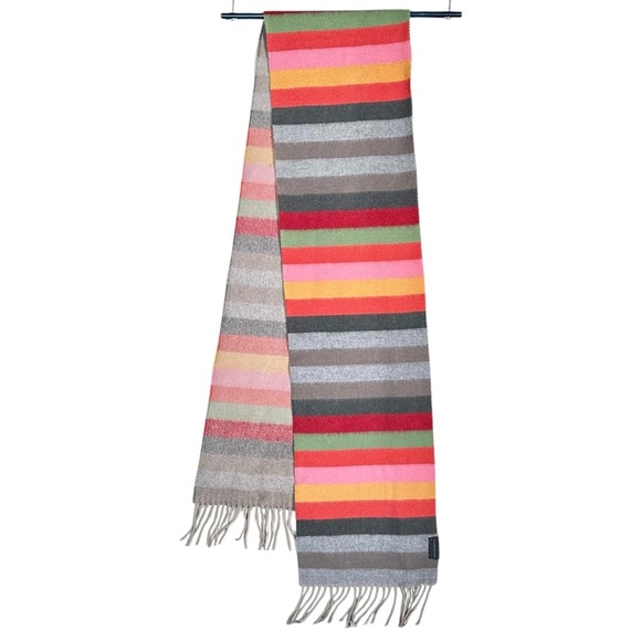 VALENTIN FRAAS Vintage 100% Cashmere Striped Fringe Scarff - Picture 2 of 7